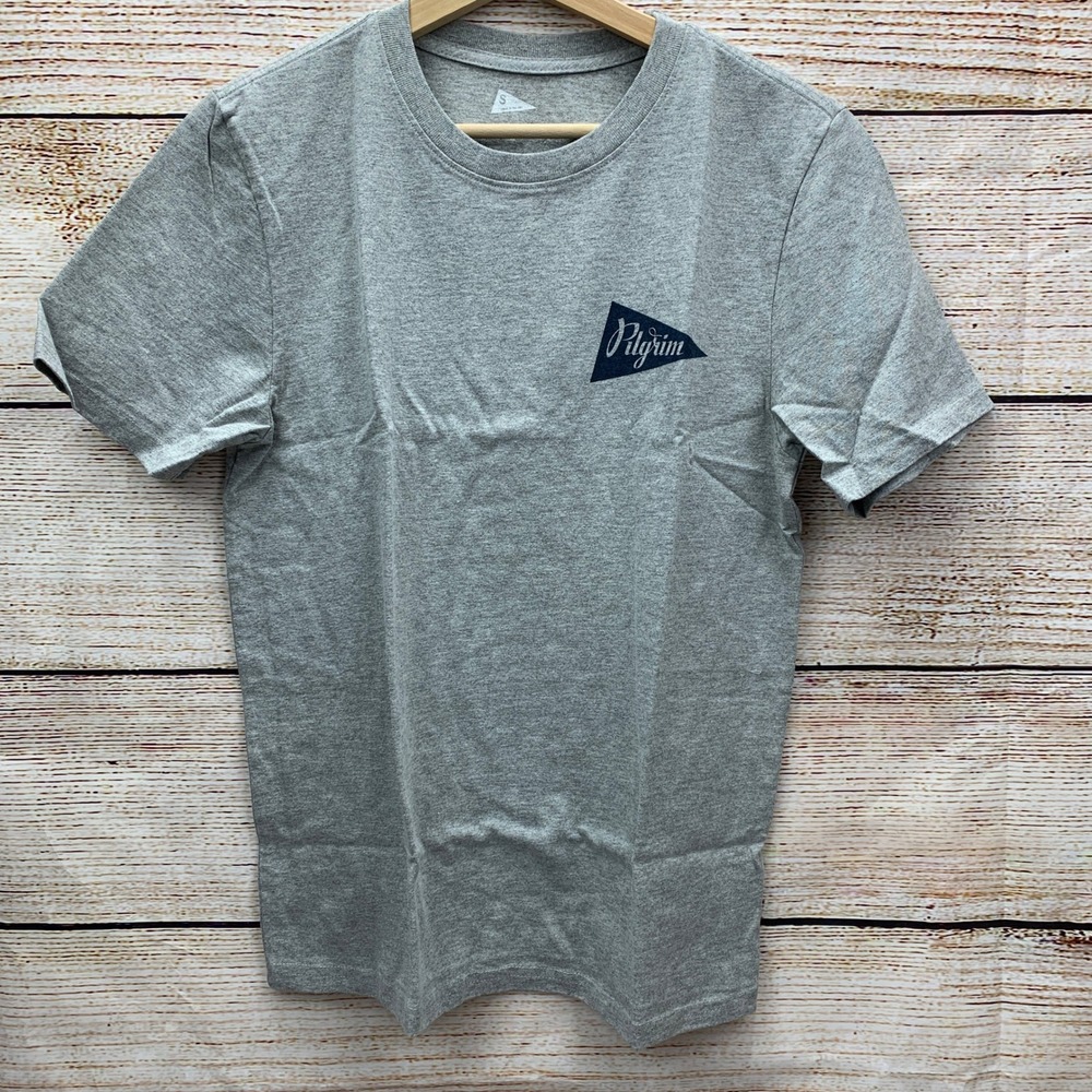 Pilgrim Team‎ Tee Heather Grey Pennant Logo T Shirt Made in USA Size S